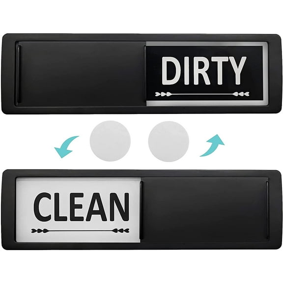 Dishwasher Magnet Clean Dirty Sign, Dishwasher Clean Dirty Sign Indicator Non-Scratch/Easy to Read & Slide/Super Strong Magnet with Stickers for Kitchen Organization/Dishes/Fridge (Black)