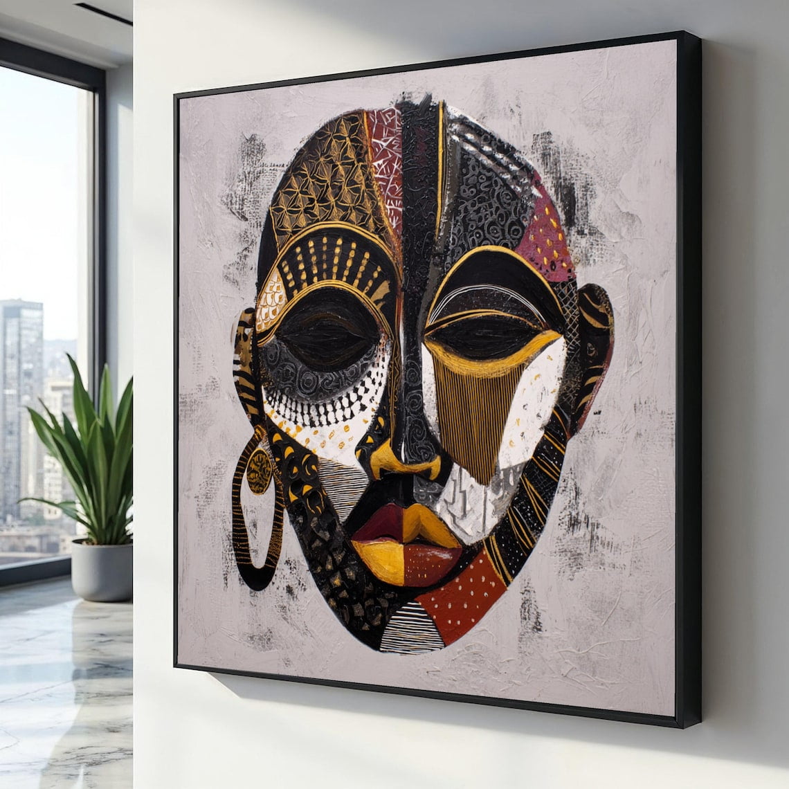 African Tribal Mask Ethnic Face Design Modern Abstract Cultural Home Decoration