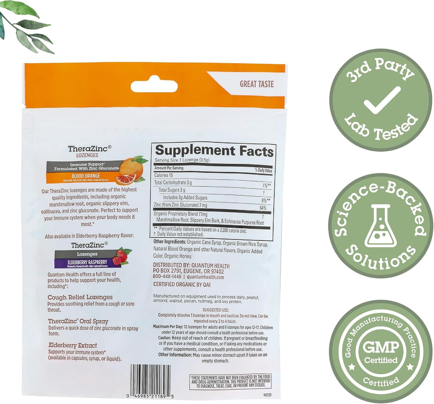 (Pack Of 4) Quantum Lozenges TheraZinc Orange 18 Each