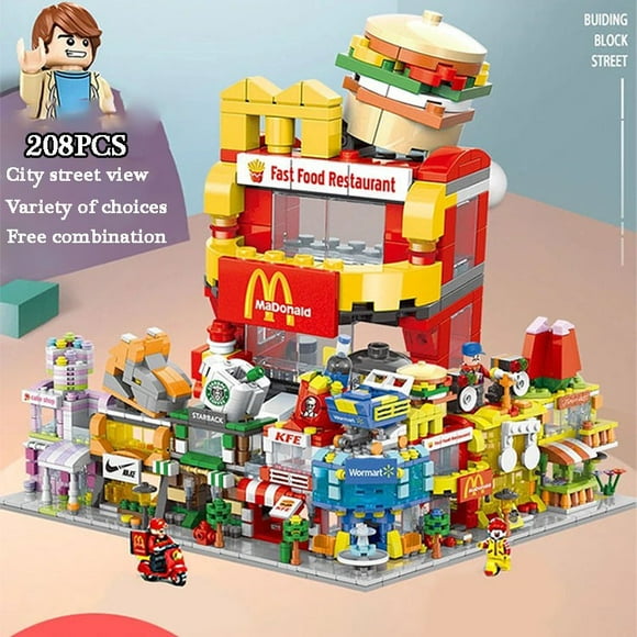 Gprince 208pcs Mini Lego City Street View Building Blocks McDonald's House Model Building Blocks Compatible with LeGo Children's Educational Toys
