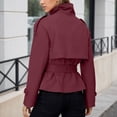 thumbnail image 4 of YMNXA Women'S Trench Coat Long Sleeve Stand Collar Solid Color Button Comfortable Cropped Jacket With Belt For Daily Wear Red M, 4 of 6