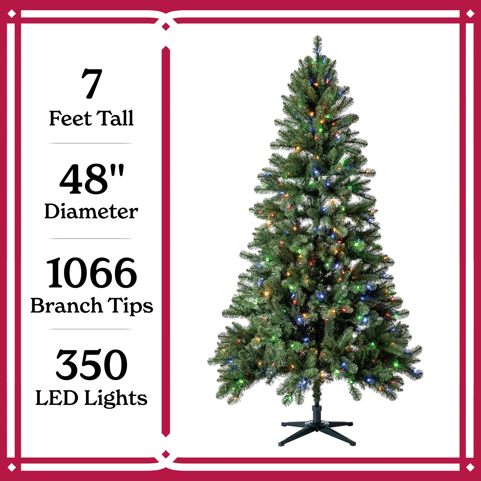 7’ Pre-Lit Duncan Fir Artificial Christmas Tree, Color-Changing LED Lights with Quick Set, by Holiday Time
