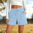 thumbnail image 2 of Aihuaihua Jean Shorts Womens Stretchy High Waisted Lightweight Summer Casual Loose Pull on Trendy Drawstring Denim Shorts Light Blue M, 2 of 5