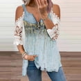 thumbnail image 2 of Elegante mujer casual cremallera cuello impresión blusa encaje manga corta camiseta verano Tops OAVQHLG3B Store  lin121212, 2 of 4