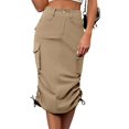 thumbnail image 2 of Unir Women Multi Pocket Cargo Midi Skirt High Waist Side Drawstring Ruched Twill Casual Street Bottom 1PC XS-S-M-L-XL Plus Size Friendly, 2 of 6