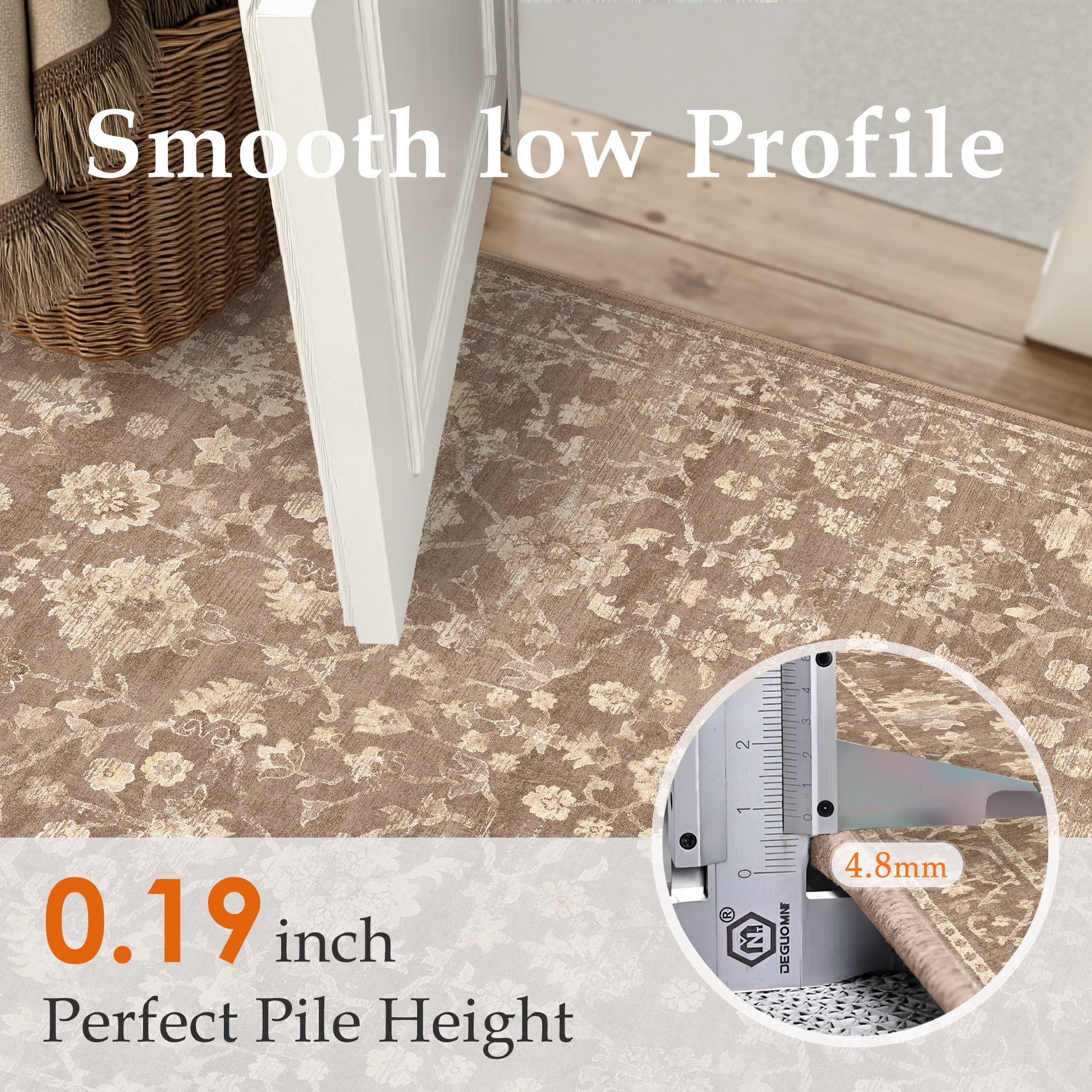 BERTHMEER 2'×6' Runner Rugs for Hallway Kitchen Entryway Bedroom Bathroom Entrance Oriental Floral Vintage Farmhouse Machine Washable Non-slip Traditional Distressed rugs, Brown