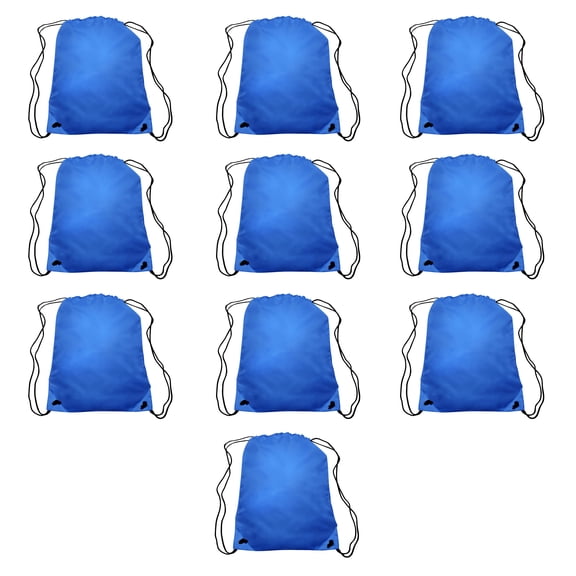 Drawstring Backpacks Set of 10, Bulk Pack - Water Resistant, Perfect for Gym, Camping, Beach, Outdoor Sports - Royal Blue