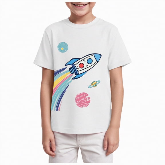 Duqingm Shirts for Boys Boys' Variety Super Soft Stretchable Tee Short Sleeve Graphic T-Shirt White,7-8 Years