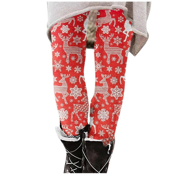 Buigttklop Christmas Leggings for Women 2024 Winter Print Fleece Trendy Aesthetic Pants Athletic Comfy High Waisted Trousers