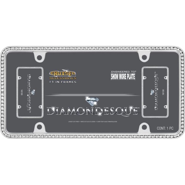Cruiser Accessories 18130 Diamondesque License Plate Frame, Chrome/Clear