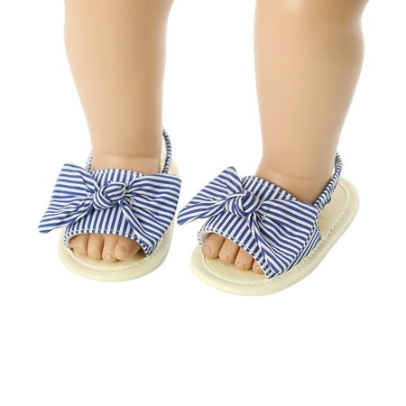 

Summer Newborn Baby Girl s Bowknot Sandals Striped Rubber Sole First Walking Shoes