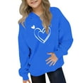 thumbnail image 2 of SERTG Girls Valentine's Hooded Sweatshirt Long Sleeve Casual with Heart Print Kids Spring Fall Fleece-Lined Solid Color Everyday Top(Blue,5 Years), 2 of 5