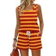 thumbnail image 2 of Iaqnaocc Two Piece Sets for Women Casual Striped Print Short Sets for Women Square Neck Sleeveless Womens Tops and Shorts Summer Outfits Vacation Outfits for Women Yellow 3XL, 2 of 6