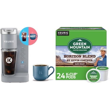Keurig K-Iced Essentials Gray Iced and Hot Single-Serve K-Cup Pod Coffee Maker with Green Mountain Horizon Blend Coffee Pods, 24 Count