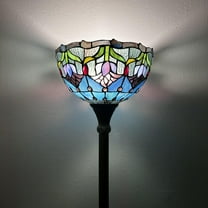 Tiffany Torch Floor Lamp Blue Purple Stained Glass Tulips LED Bulb Included For Living Room Dining Room Bedroom 12"W*12"D*66"H