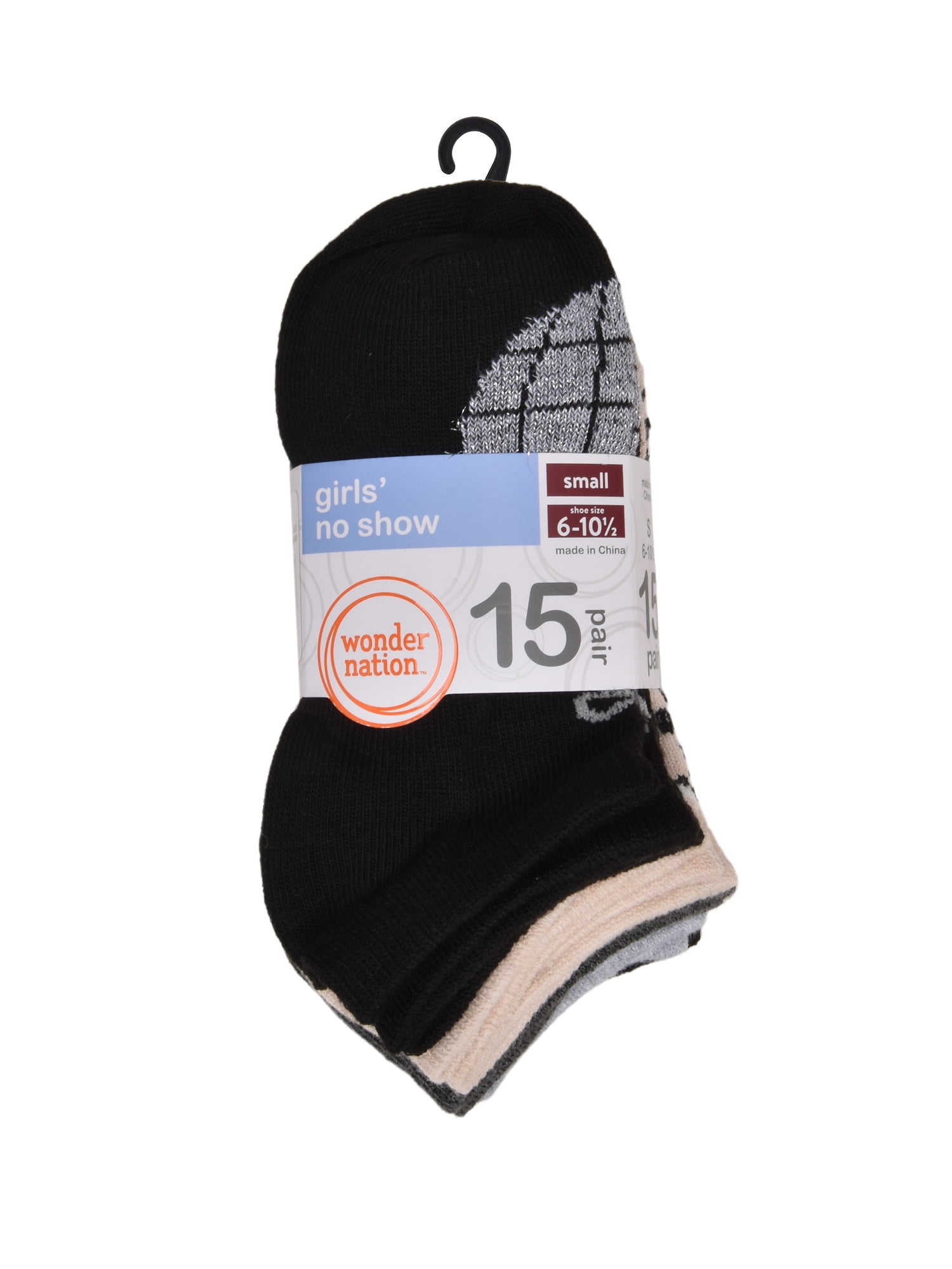 Wonder Nation Girls Icons No-Show Socks, 15-pack, Size Small (Shoe Size 6-10.5)