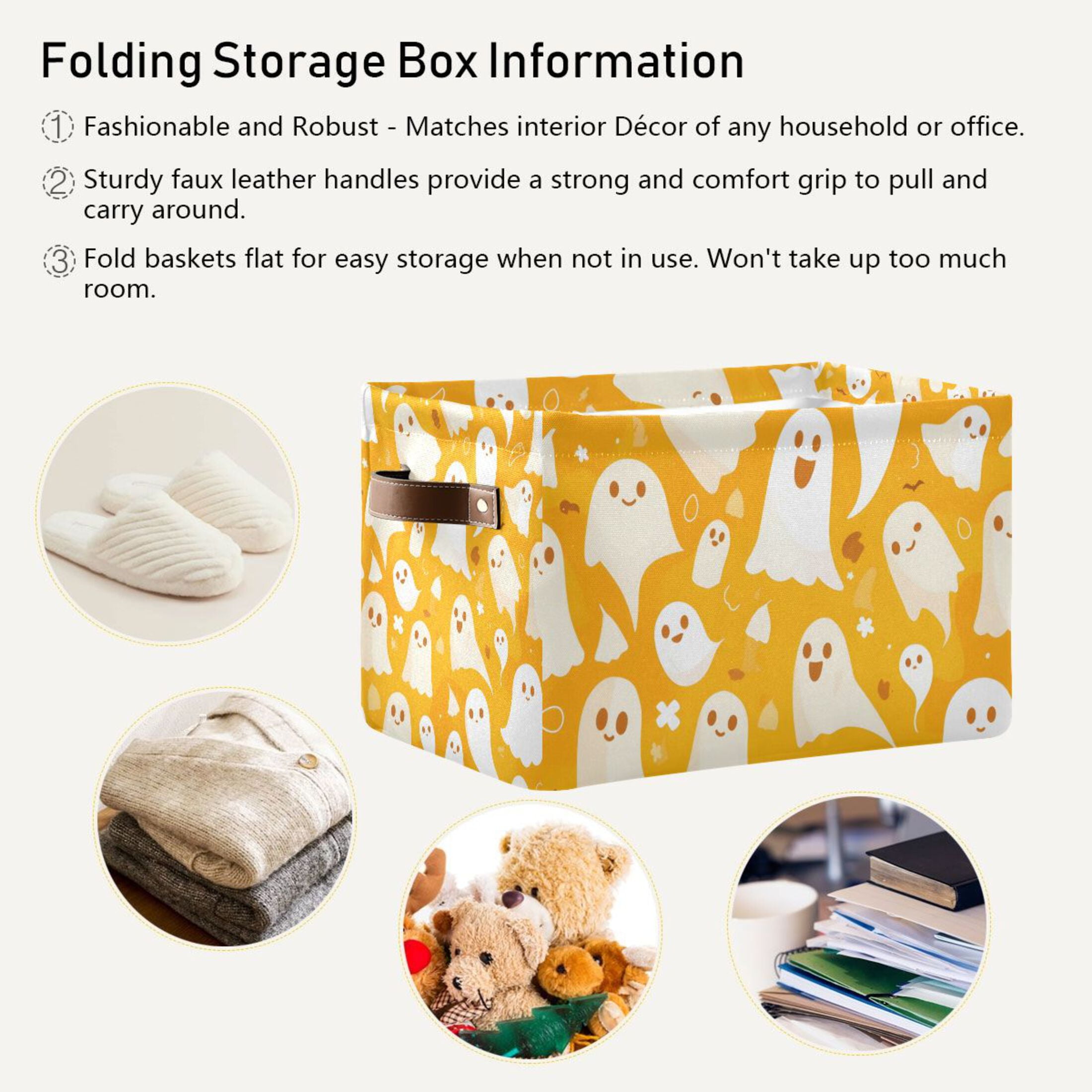 Ryvnso Ghost Halloween Storage Basket Large Bin Foldable Boxes Toys Organizer 14.2x10.2x8.3in 2 PCs