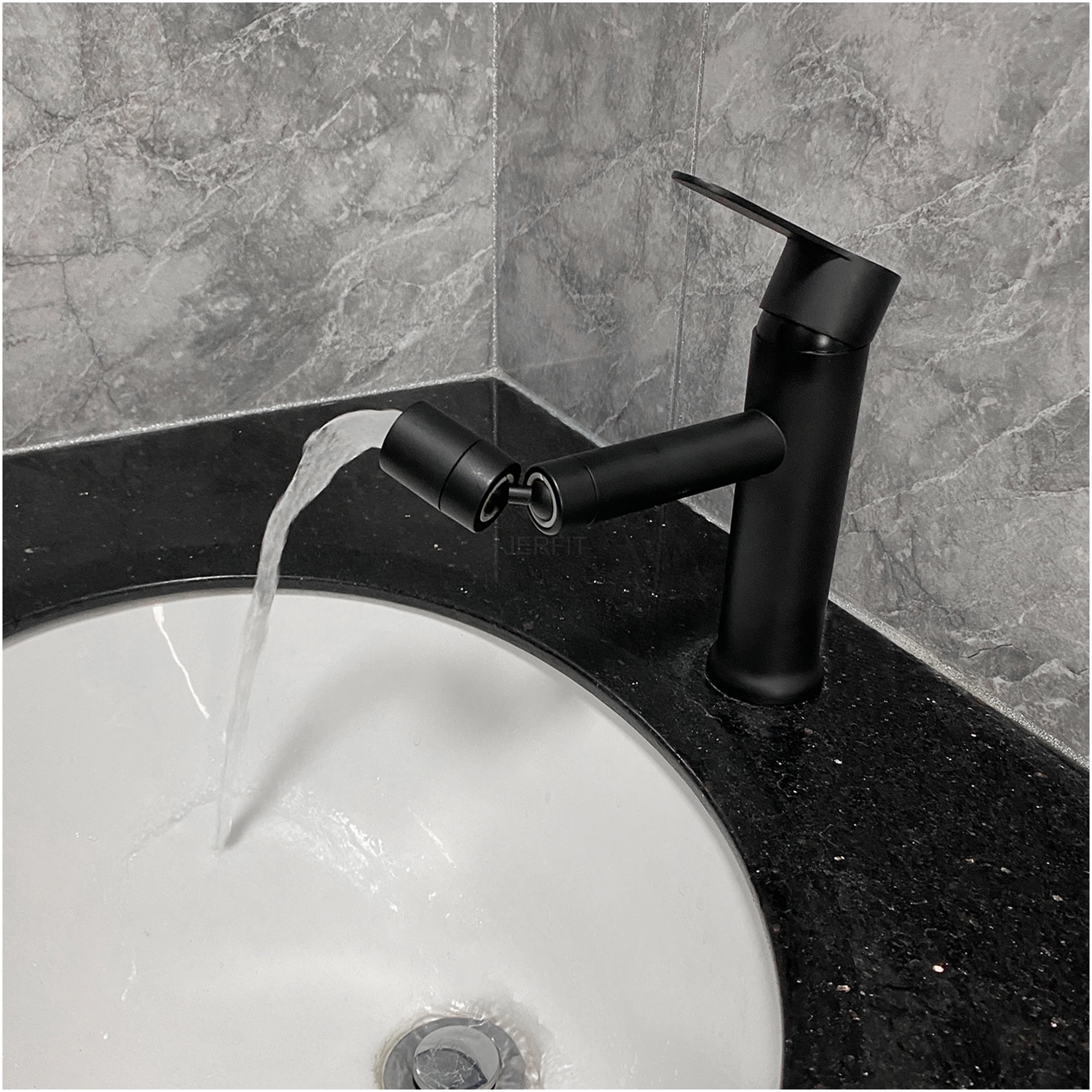 JERFIT Single Hole Bathroom Faucet, Matte Black Modern Vanity Sink Faucet with Single Handle for Easy Temperature Control
