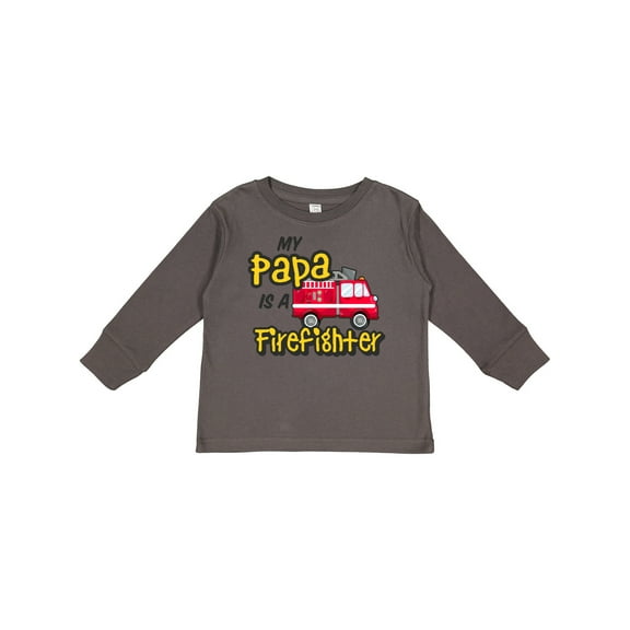 Inktastic My Papa is a Firefighter with Fire Truck Boys or Girls Long Sleeve Toddler T-Shirt