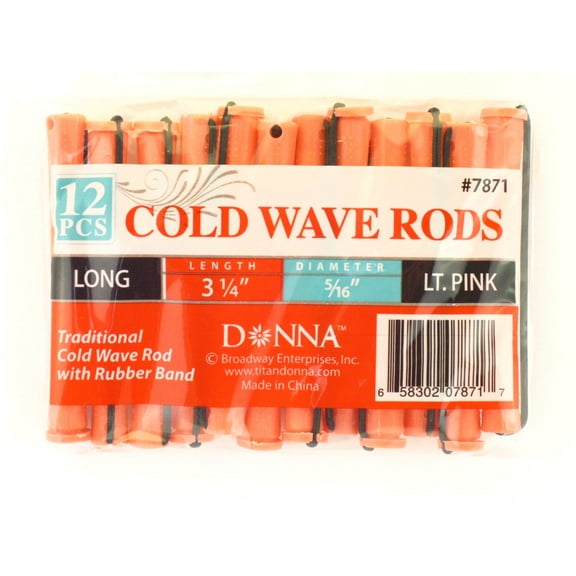 Donna Long Plastic Cold Wave Hair Rods, Peach, 12 Count