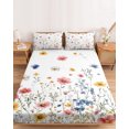 thumbnail image 2 of King Size Fitted Sheet Set - Blue Flowers 3 Piece Bedding Sets 16" Deep Pocket Fitted Sheet with 2 Pillowcases, Pink Watercolor Botanical Garden Floral Brushed Microfiber Hotel Luxury Bed Sheets, 2 of 9