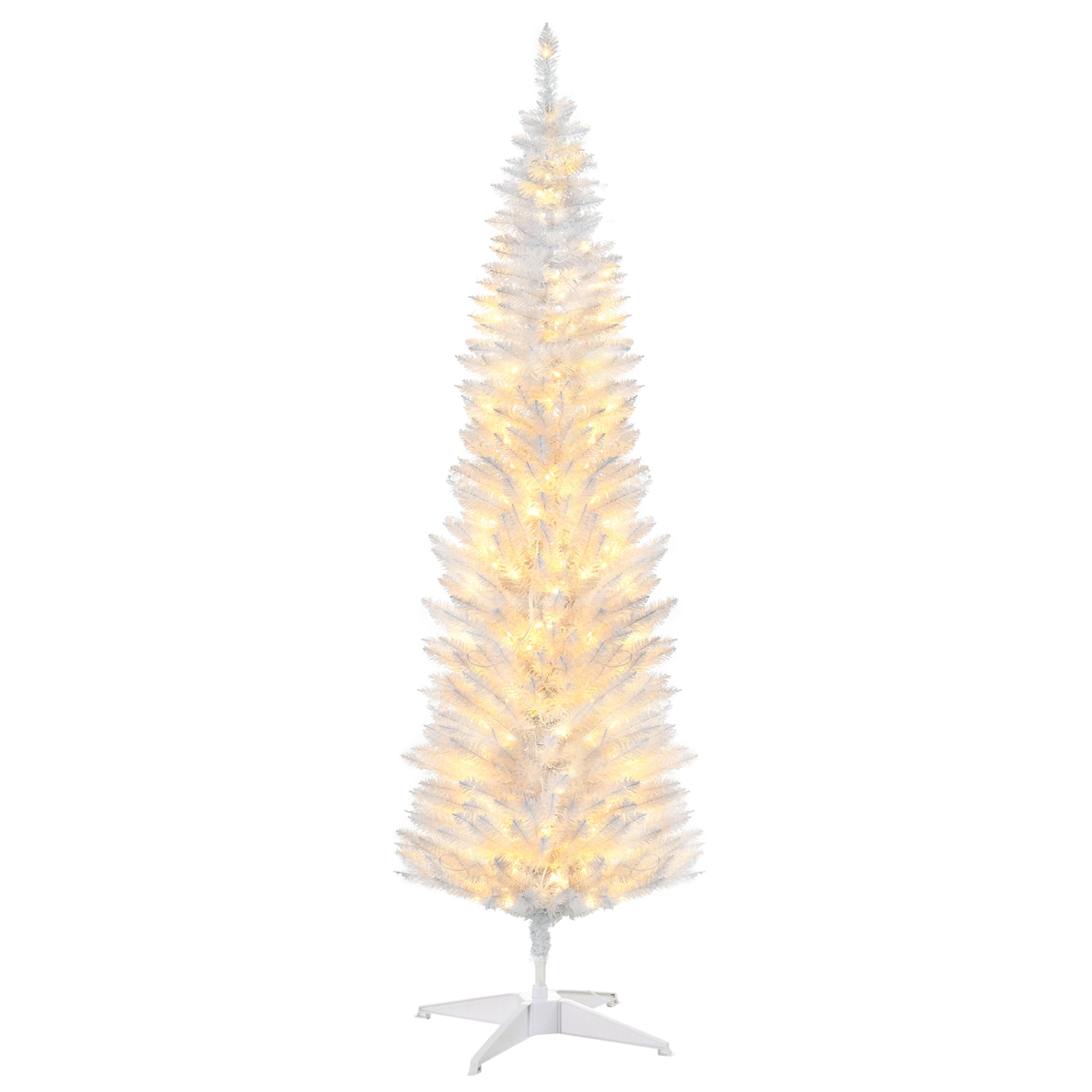 5FT White Slim Pencil Artificial Christmas Tree, 294 Tips 110 Warm White LEDs, Section Design, Flame Retardant Sturdy Base, Indoor Holiday Decor