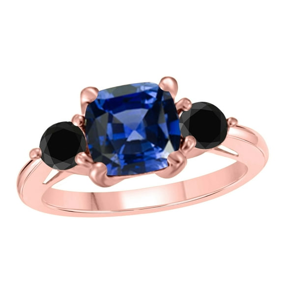 AoneJewelry 2.20 Carat Tanzanite and Black Diamond Three Stone Ring In 10K Solid Rose, White & Yellow Gold