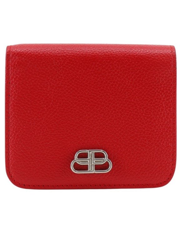 Pre-Owned BALENCIAGA BB Bi-fold Wallet 601474 Leather Red Snap Button Logo Women's... (Good)