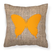 Carolines Treasures BB1048-BL-OR-PW1414 Butterfly Burlap and Orange Canvas Fabric Decorative Pillow BB1048 14Hx14W
