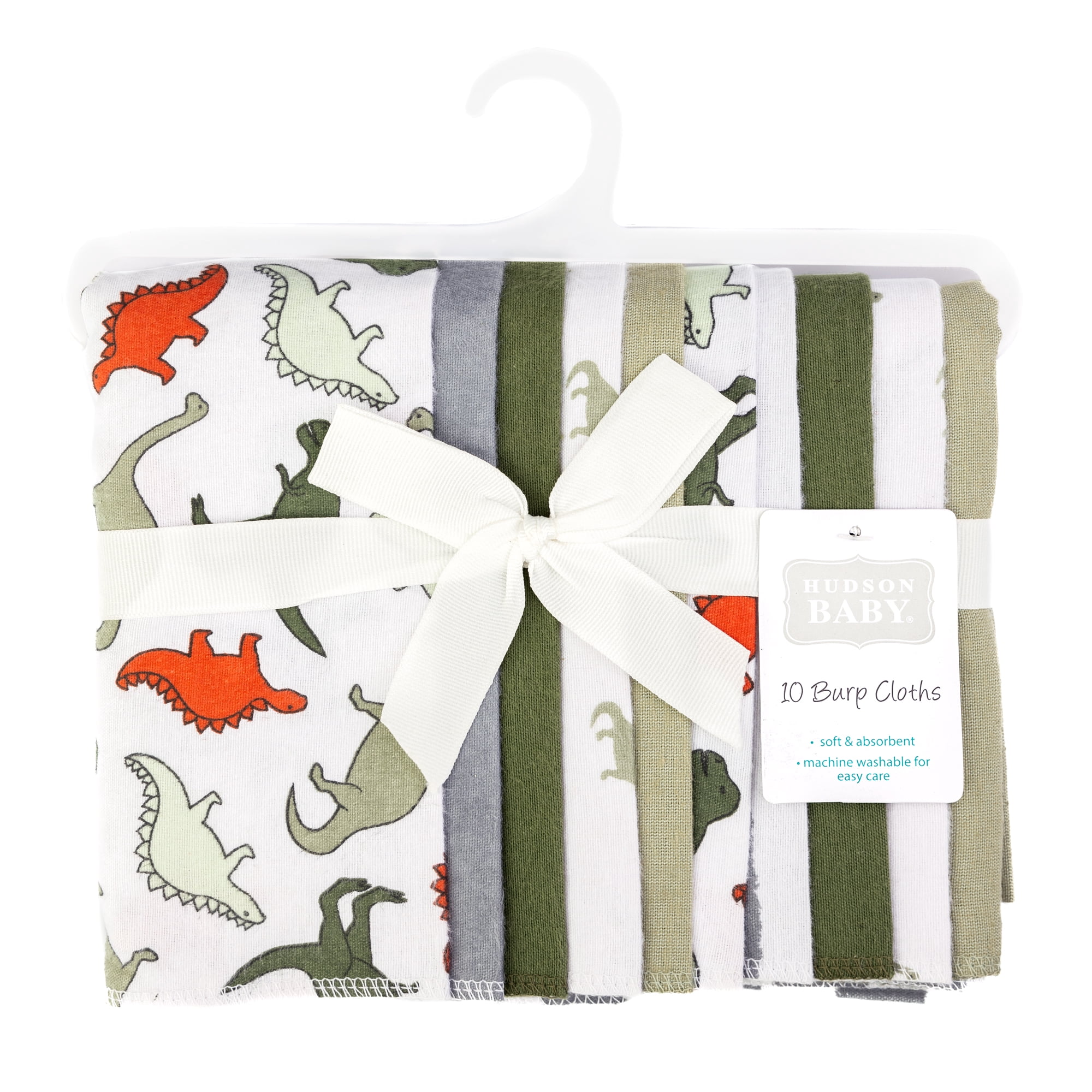 Hudson Baby Boy Cotton Polyester Flannel Burp Cloths 10-Pack, Multi Color Dino, One Size