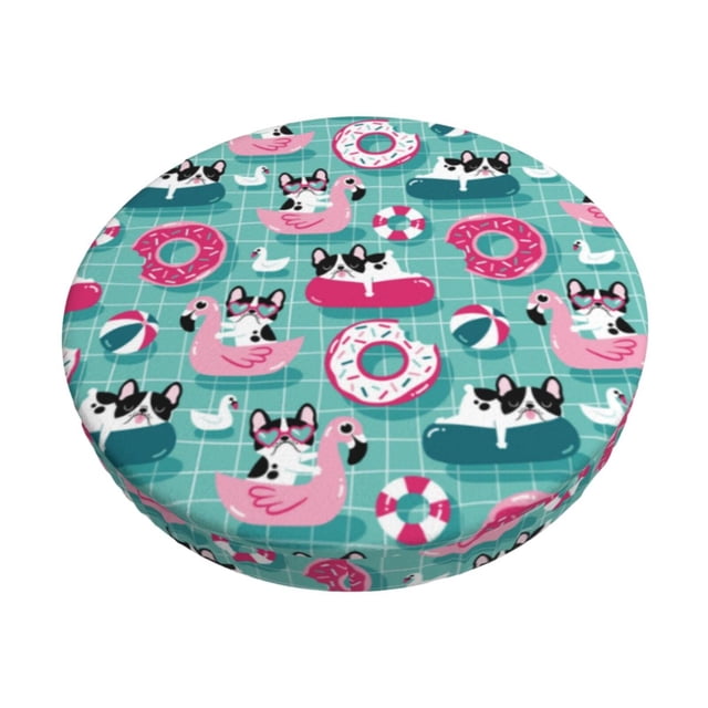 Kdxio Dogs With Swimming Print Elastic Bar Stool Cover Personalized Washable Stool Cover for Barbershop Home Bar Kitchen-13 inch