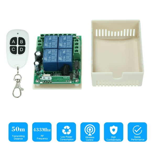 433Mhz DC 12V 4CH Universal Relay Wireless RF Remote Control Switch Receiver Module and 1PCS 4 Key RF 433 Mhz Transmitter Fixed Code (2262 Chip) Remote Controls Smart Home Automation