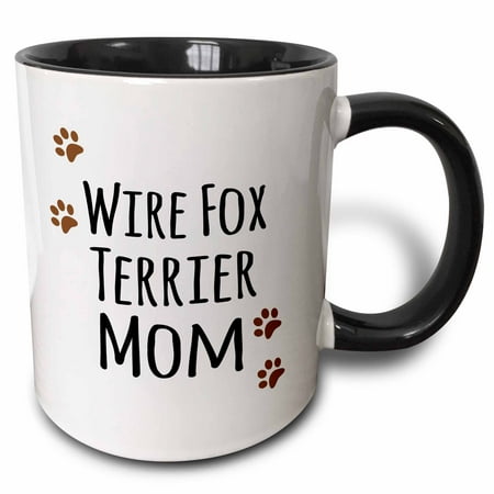 

3dRose Wire Fox Terrier Dog Mom - Doggie by breed - muddy brown paw prints doggy lover pet owner mama love - Two Tone Black Mug 15-ounce