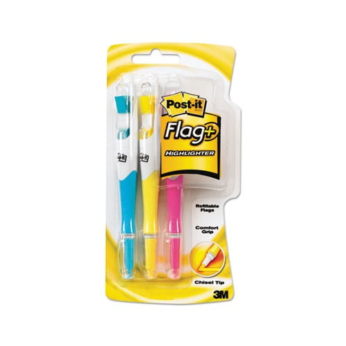 Flag  Highlighter Chisel Tip, Assorted Colors, 3/Pack