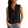 thumbnail image 2 of Otntypg Womens Sleeveless Button Down Shirts Lightweight Soft Cotton Linen Collared Tunic Blouses Trendy Solid Color Lapel V Neck Casual Work Tank Tops with Pockets, 2 of 10