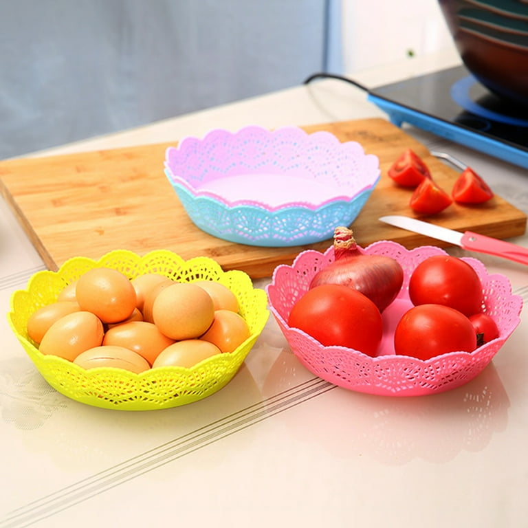 Waroomhouse Fruit Bowl Chinese Style High Transparency Relief Carving  Ripple Texture Large Capacity Storage Simplicity Plastic Fruit Vegetables  Clear