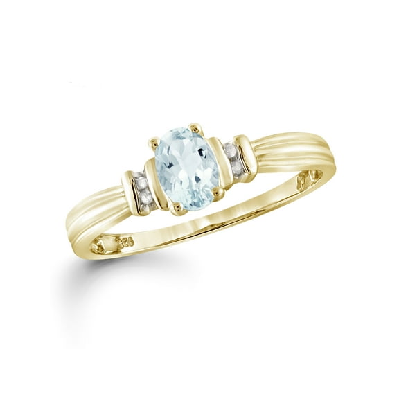 JewelersClub Aquamarine Ring Birthstone Jewelry – 0.50 Carat Aquamarine 14K Gold Plated Silver Ring Jewelry with White Diamond Accent – Gemstone Rings with Hypoallergenic 14K Gold Plated Silver Band
