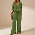 thumbnail image 6 of EaseDay Womens Summer Sets Soft 3/4 Sleeve V Neck Top Wide Leg Lounge Pants Loose Casual Matching Outfits with Pockets and Elastic Waist Army Green, 6 of 8