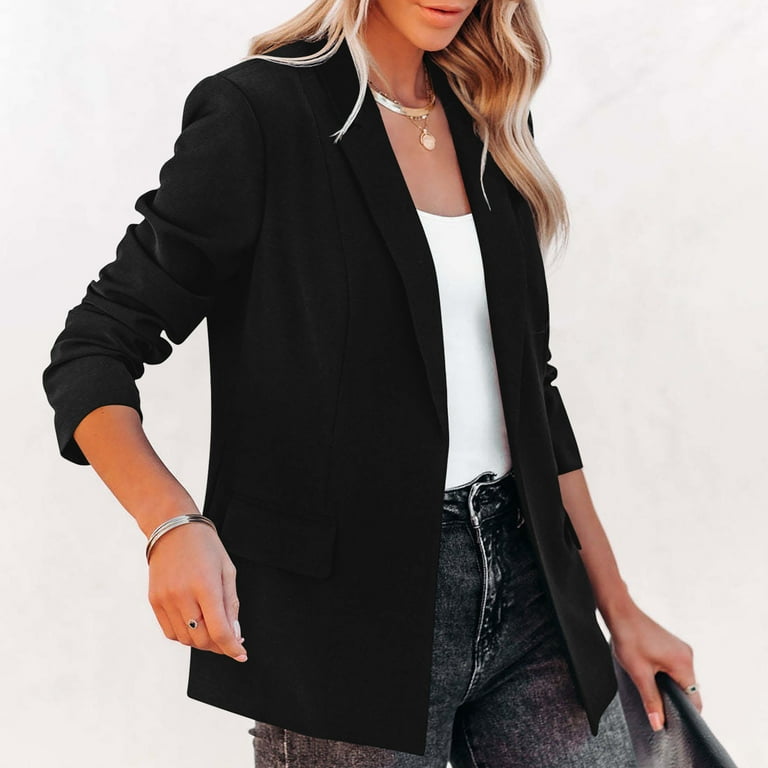 Sakmal Dressy Coats for Women Plus Size Clearance Long Sleeve Sleeve Black Slim Solid Formal Collar Ladies Jackets