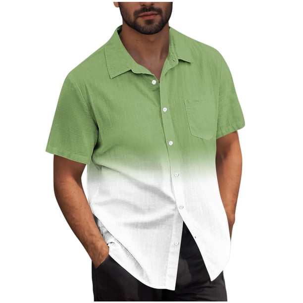 Mens Casual Manga Corta Botón Abajo Camisas Turndown Cuello Blusa de Impresión, Poliéster Ligero Top de la Moda para el Verano Al Aire Libre Y el Uso Diario