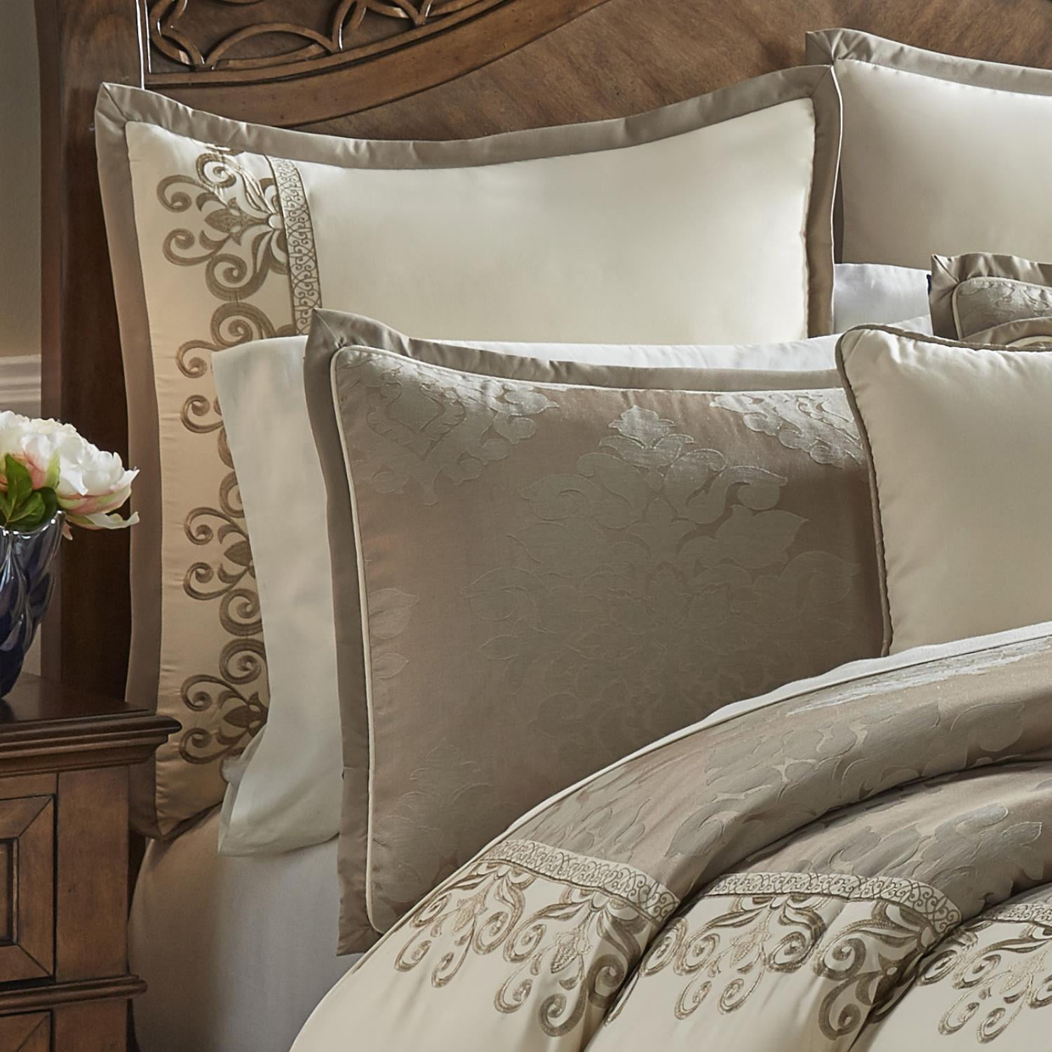 Riverbrook Home 9 pc Comforter Set, Queen, Ivory/Antique Gold, Hillcrest, Embroidered, Polyfill Filling, Adult