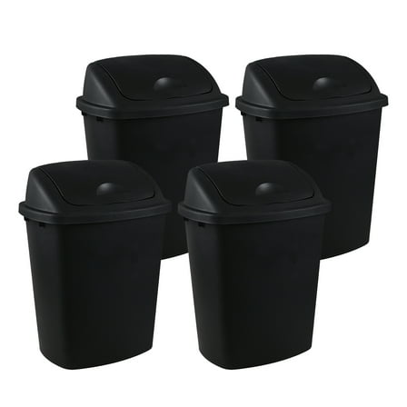 Sosody 4 Packs Tall Plastic Kitchen Trash Can Swing Lid, 11 Gallon Plastic Garbage Cans, Black