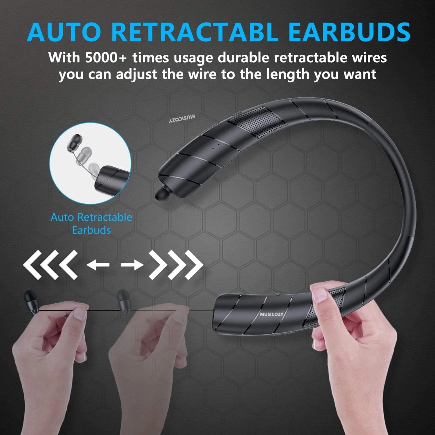 Bluetooth Headphones Speaker 2 in 1,Neckband Bluetooth Headphones with Retractable Earbuds,3D Stereo Sound CVC 8.0 Noise Cancelling Personal Sport Sweatproof Speaker (Black)