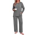 thumbnail image 2 of MOSHU 2 Piece Lounge Sets for Women Side Slit Pajamas Sets Loose Long Sleeve Tops and Wide Leg Pants Casual Outfits, 2 of 12