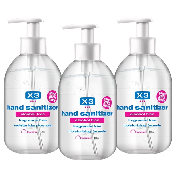 Desinfectante de manos X3 Clean, sin alcohol, botella dosificadora de 300 ml x3