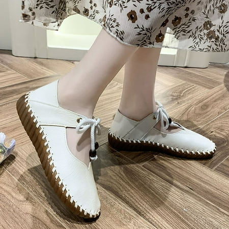 

Christmas Womens Shallow Mouth Round Toe Hollow Lace Up Single Shoes Comfortable Light Flat Casual Shoes
