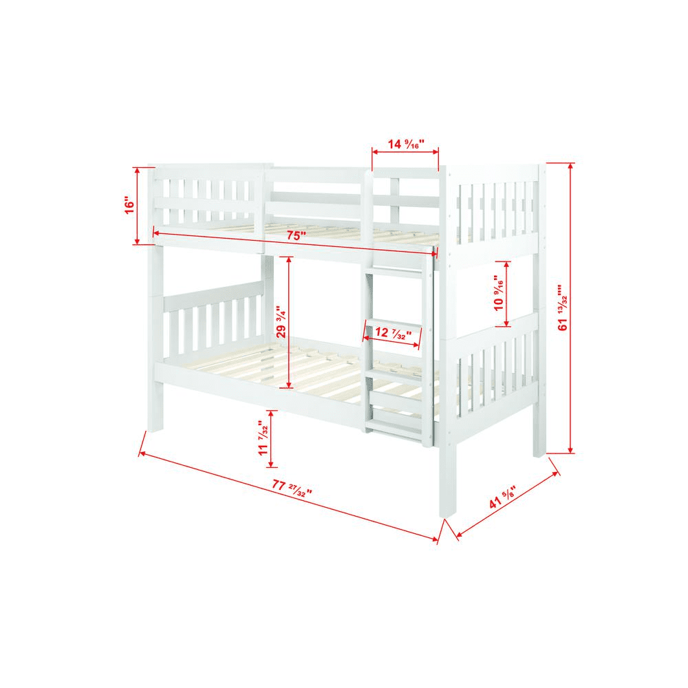 Donco Kids Austin Mission Twin over Twin White Bunkbed, Twin over Twin, White