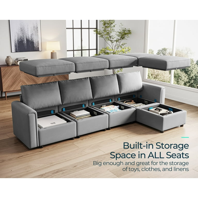 LINSY HOME Modular Couches and Sofas Sectional with Storage Sectional Sofa  U Shaped Sectional Couch with Reversible Chaises, Light Gray