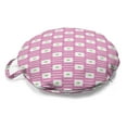 thumbnail image 1 of Abstract Art Round Floor Cushion with Handle, Geometric Stripes in Connecting Mosaic Inspired Rhombus Squares, Pillow for Living Room & Dorms, 18" Round, Pale Fuchsia Lime Green, by Ambesonne, 1 of 4