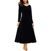 Women's Elegant Long Sleeve Ruched Velvet Stretchy Long Dress